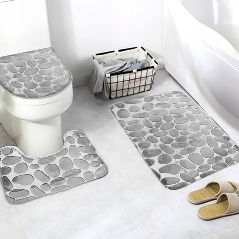Set covoras de baie 3 piese, Spuma cu memorie, Microfibra, 80x50, 50x40, 36x40, Gri [5]
