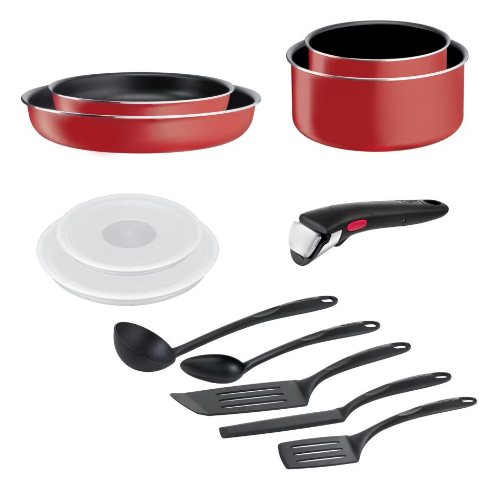 Set de 12 piese Tefal Ingenio Easy Cook & Clean, invelis antiaderent Titanium, indicator temperatura Thermo-Signal, maner detasabil, rosu [4]
