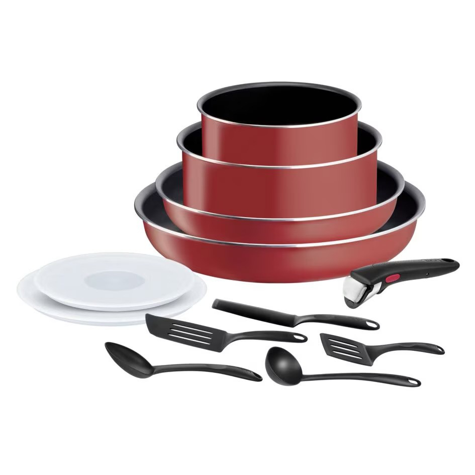 Set de 12 piese Tefal Ingenio Easy Cook & Clean, invelis antiaderent Titanium, indicator temperatura Thermo-Signal, maner detasabil, rosu [2]