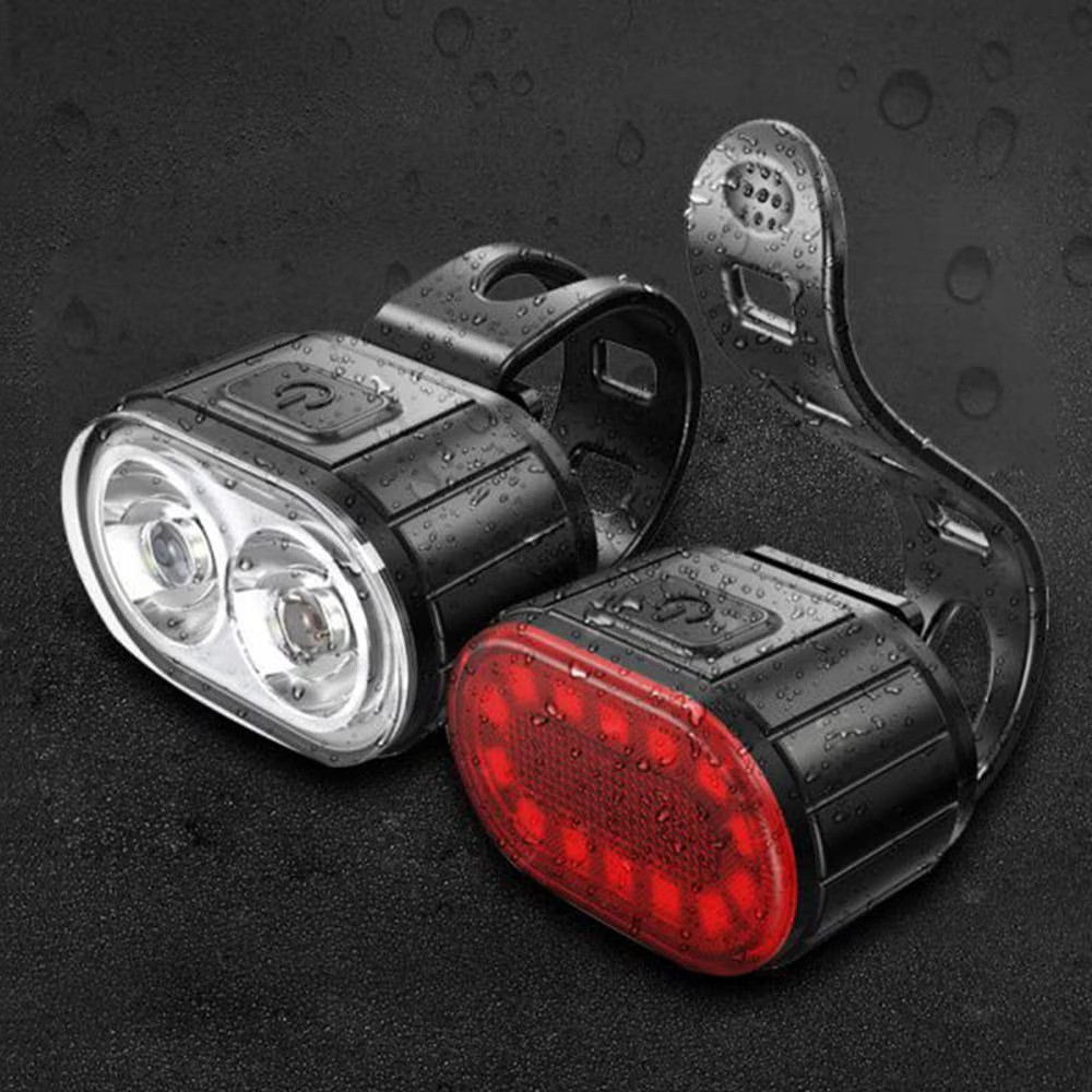 Set lumini bicicleta NewEvo, far bicicleta fata spate, USB reincarcabil cu acumulator, 4 moduri de iluminare, rezistent la apa IPX4, Alb Rosu [3]