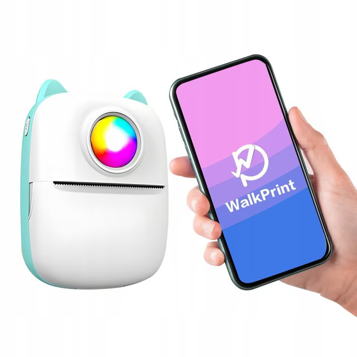 Set Mini imprimanta termica DexXer, 15 Role hartie termica alba, 6 Role hartie termica colorata, 5 Stilouri colorate pentru scris pe hartie termica, Bluetooth, compatibil iOS/Android, Imprimare App, 1 [8]