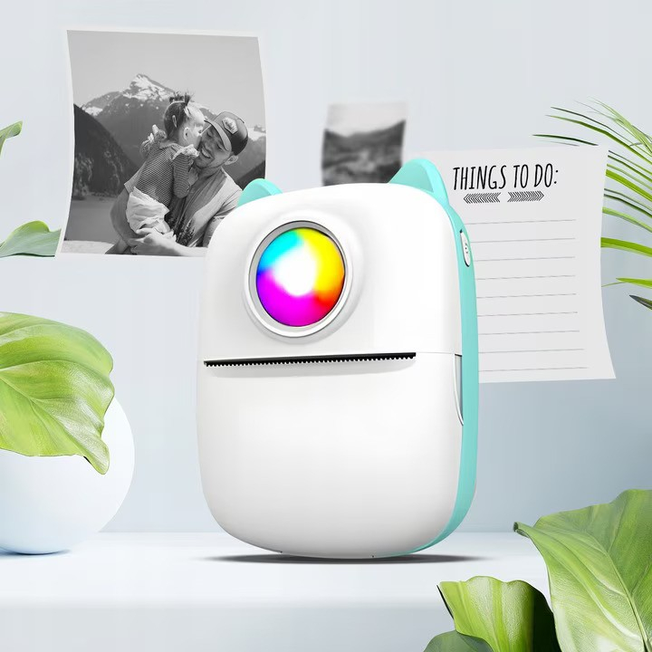 Set Mini imprimanta termica DexXer, 15 Role hartie termica alba, 6 Role hartie termica colorata, 5 Stilouri colorate pentru scris pe hartie termica, Bluetooth, compatibil iOS/Android, Imprimare App, 1 [9]