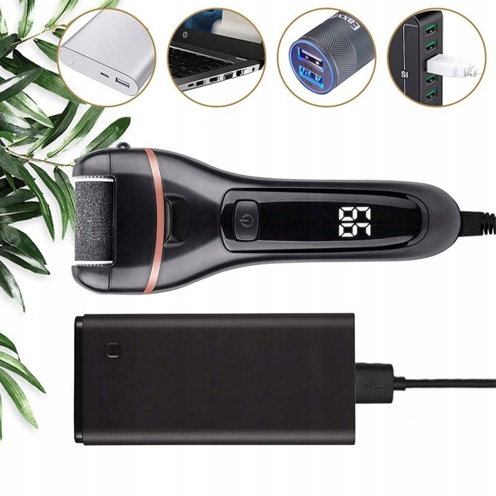 Set Pila electrica pentru talpi si calcaie NewEvo®, Display digital, Acumulator 1200 mAh, 2 viteze, 2400 rot/min, 6 Capete incluse, LED lanterna, Accesorii incluse, Indepartare piele moarta, Indeparta [9]