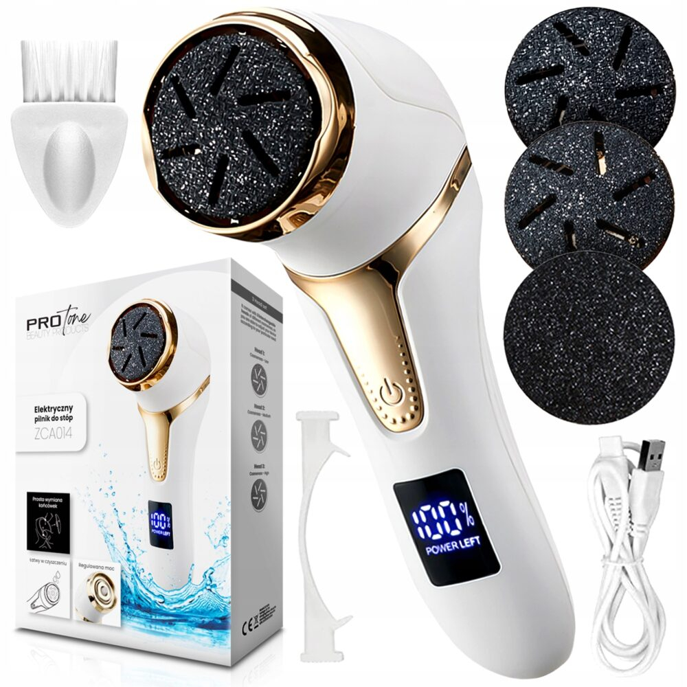 Set Pila electrica pentru talpi si calcaie, PROtone, cu Aspirare, IPX 6, Display Digital, Led, Acumulator 1200 mAh, Incarcare USB, Impermeabil, 3 role, 2200 rpm, Indepartare piele moarta, Indepartare [2]