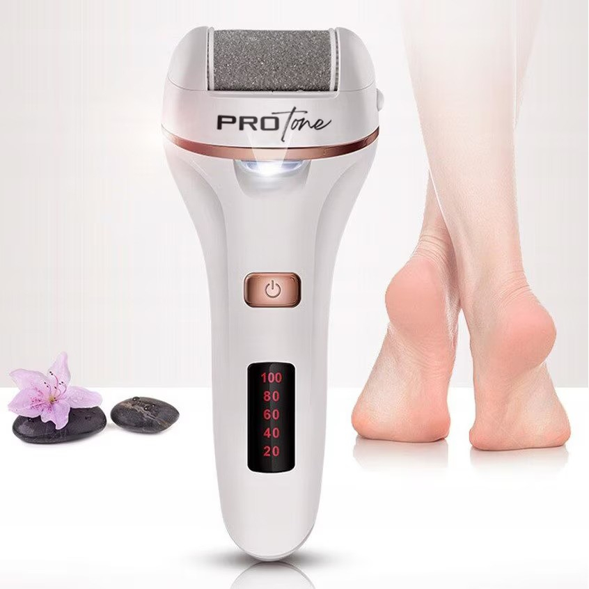 Set Pila electrica pentru talpi si calcaie, PROtone, Display digital, Acumulator 1200 mAh, Incarcare USB, Impermeabil, 2 viteze, 2400 rot/min, 3 Capete incluse, LED lanterna, Indepartare piele moarta, [7]