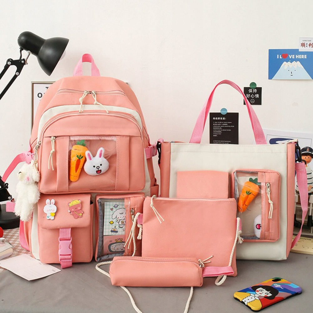 Set scoala DexXer ghiozdan, penar, sacosa cu manere, geanta cosmetice, Roz, 41x 28 x 14 cm [2]