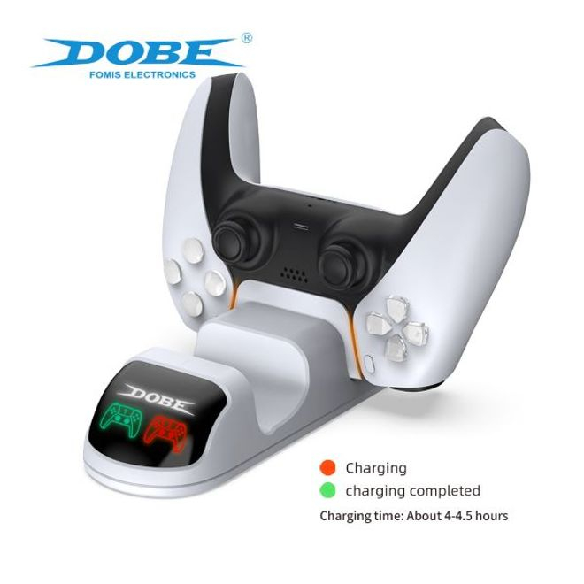 Statie de incarcare controller PS5 Dobe, stand dublu, incarcare rapida, indicator incarcare, Alb [7]