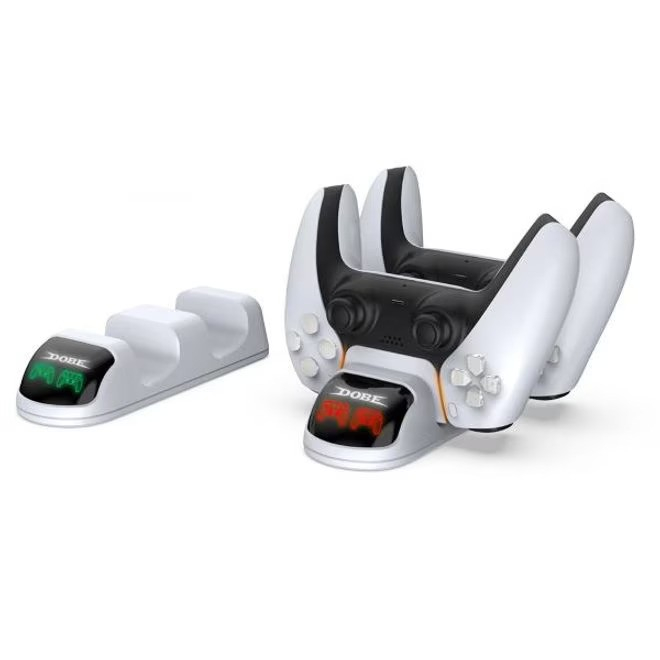 Statie de incarcare controller PS5 Dobe, stand dublu, incarcare rapida, indicator incarcare, Alb [9]