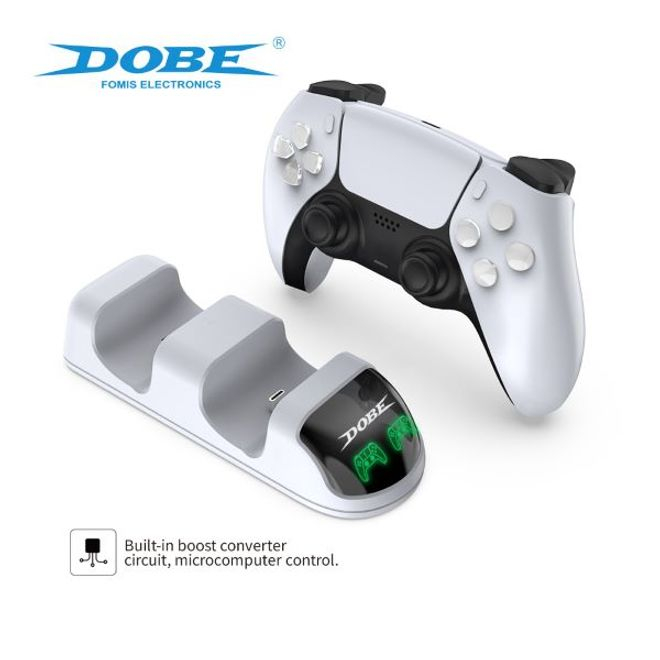 Statie de incarcare controller PS5 Dobe, stand dublu, incarcare rapida, indicator incarcare, Alb [4]