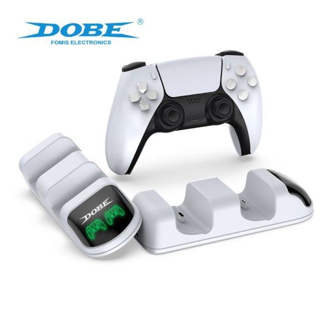 Statie de incarcare controller PS5 Dobe, stand dublu, incarcare rapida, indicator incarcare, Alb [5]