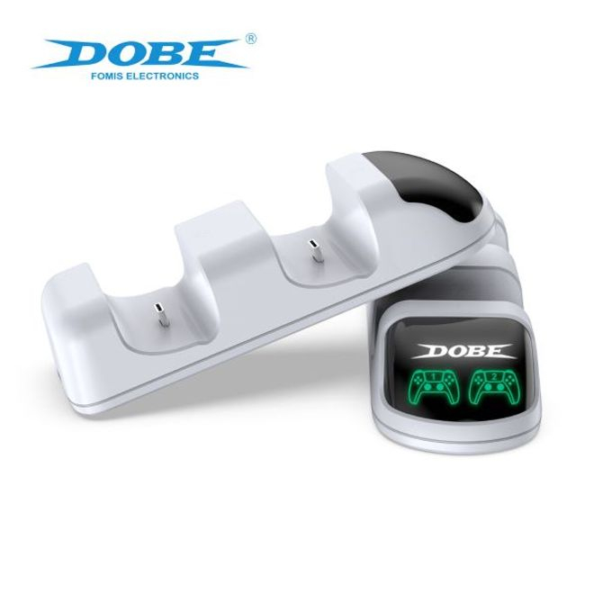 Statie de incarcare controller PS5 Dobe, stand dublu, incarcare rapida, indicator incarcare, Alb [3]