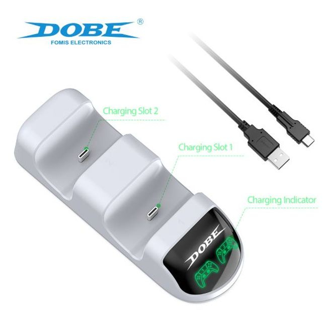 Statie de incarcare controller PS5 Dobe, stand dublu, incarcare rapida, indicator incarcare, Alb [6]