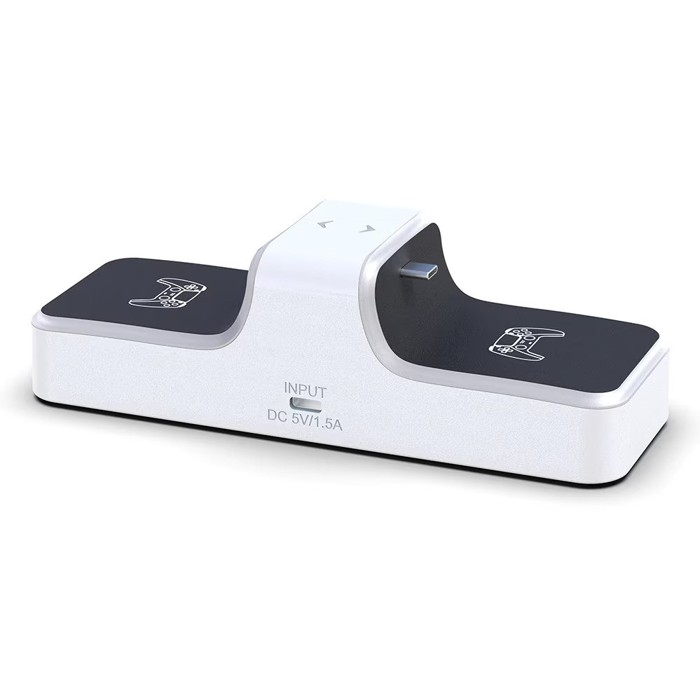 Statie de incarcare controller PS5 Honcam, stand dublu, incarcare rapida, indicator incarcare, Alb/Negru [9]