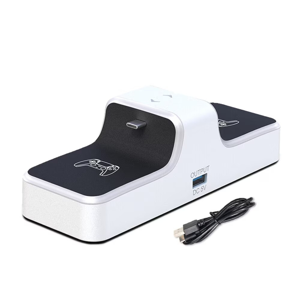 Statie de incarcare controller PS5 Honcam, stand dublu, incarcare rapida, indicator incarcare, Alb/Negru [1]