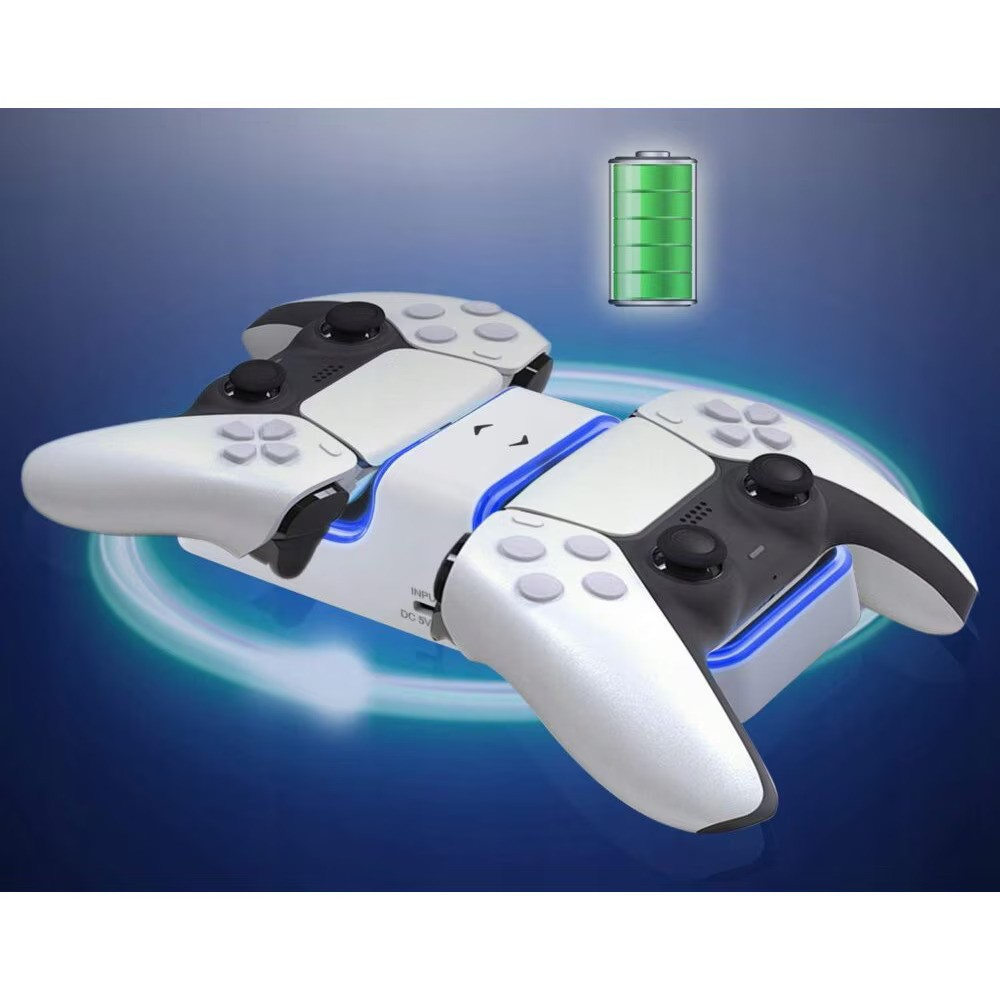 Statie de incarcare controller PS5 Honcam, stand dublu, incarcare rapida, indicator incarcare, Alb/Negru [10]