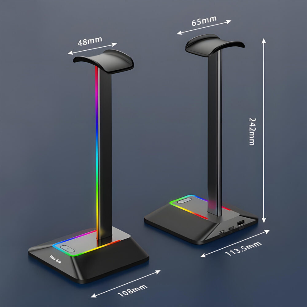 Suport Casti Gaming, Iluminare RGB, Antiderapant, USB, Moduri de Lumina Multiple, Negru [4]