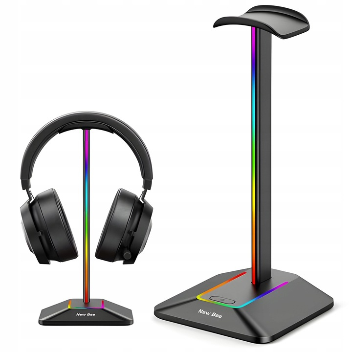 Suport Casti Gaming, Iluminare RGB, Antiderapant, USB, Moduri de Lumina Multiple, Negru [5]