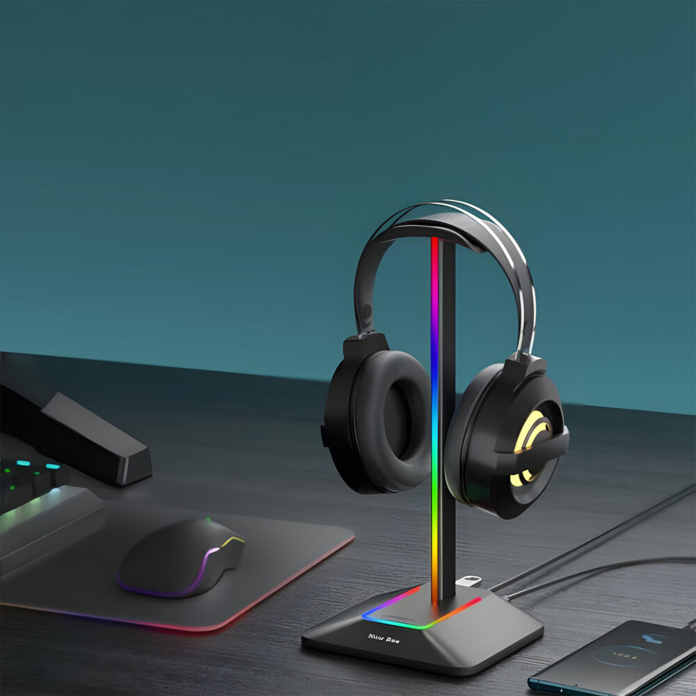 Suport Casti Gaming, Iluminare RGB, Antiderapant, USB, Moduri de Lumina Multiple, Negru [3]