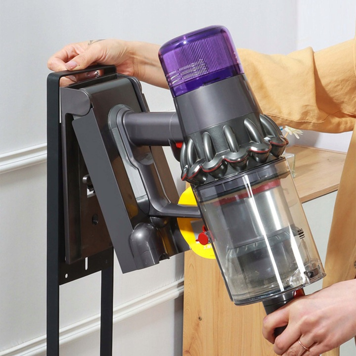 Suport Premium Pentru Aspirator Dyson, V15 V12 V11 V10 V8 V7 V6 5GEN, NewEvo®, Montaj Fara Gauri in Pereti, Instalare Rapida, Constructie Stabila, Economisire Spatiu, 126x22x28.5 cm, Negru [4]