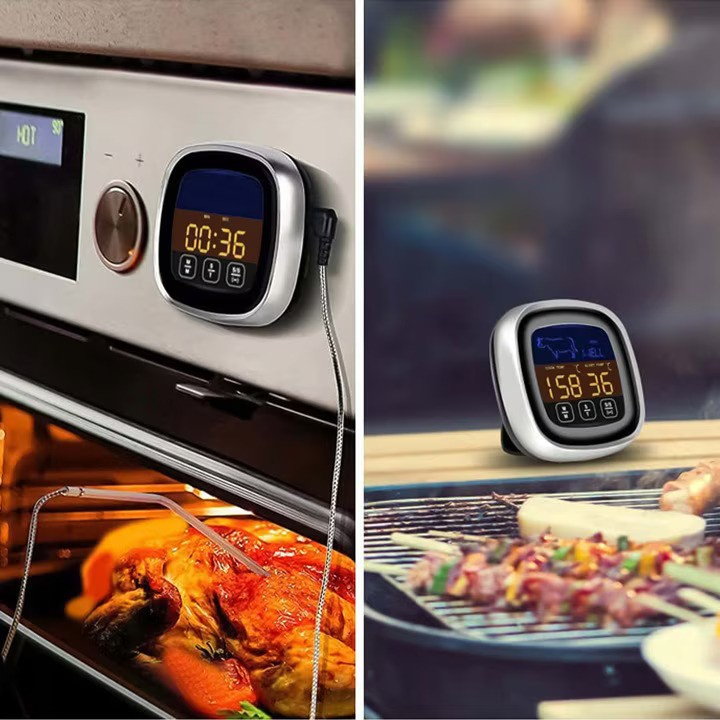 Termometru Digital de Bucatarie NewEvo®, pentru Carne, Lichide, Display Touch Screen, Functie Citire Rapida, Temporizator, Alarma, 8 Tipuri de Carne, 5 Trepte Gatire, Suport Magnetic, Sonda Digitala, Cablu 122 cm, Gratar, Cuptor, BBQ, Argintiu [7]