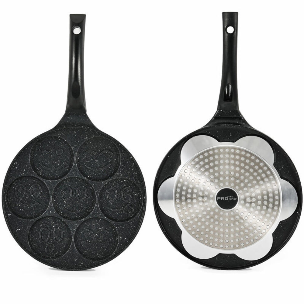 Tigaie pentru clatite cu 7 forme Smile Pancakes PROtone, din otel inoxidabil acoperit cu ceramica, atat pentru aragazul normal cat si pentru cel vitroceramic si electric, Dimensiune tigaie 26 cm, Dime [4]