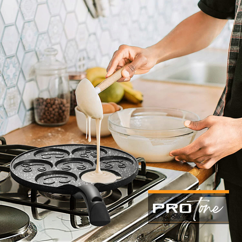 Tigaie pentru clatite cu 7 forme Smile Pancakes PROtone, din otel inoxidabil acoperit cu ceramica, atat pentru aragazul normal cat si pentru cel vitroceramic si electric, Dimensiune tigaie 26 cm, Dime [2]