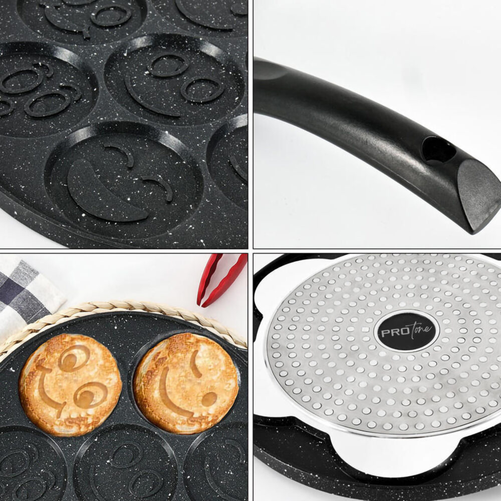 Tigaie pentru clatite cu 7 forme Smile Pancakes PROtone, din otel inoxidabil acoperit cu ceramica, atat pentru aragazul normal cat si pentru cel vitroceramic si electric, Dimensiune tigaie 26 cm, Dime [3]