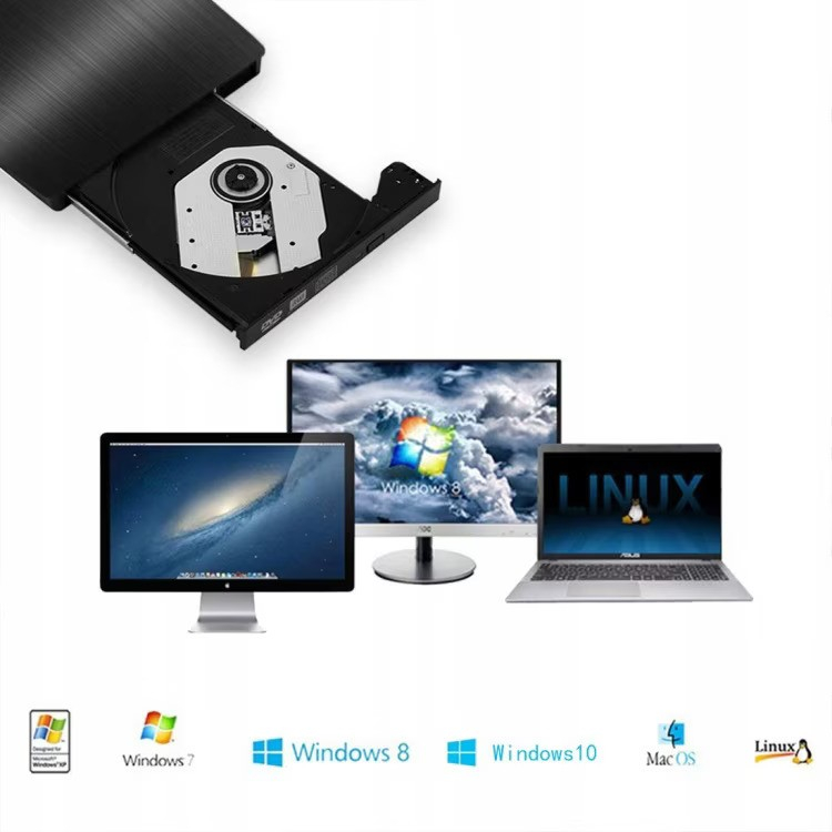Unitate optica CD DVD externa, Plug and Play, 8X / 24X, USB 3.0, CD / VCD / DVD Burner Writer, Compatibil cu Windows/ Linux/ Mac OS, Negru [5]