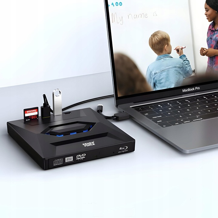Unitate Optica Externa CD/DVD RW 5 in 1, USB 3.0, port USB-C, cititor de carduri SD si MicroSD,  Disk Burner, Reader DVD Player pentru Windows, Laptop, PC, Negru [8]