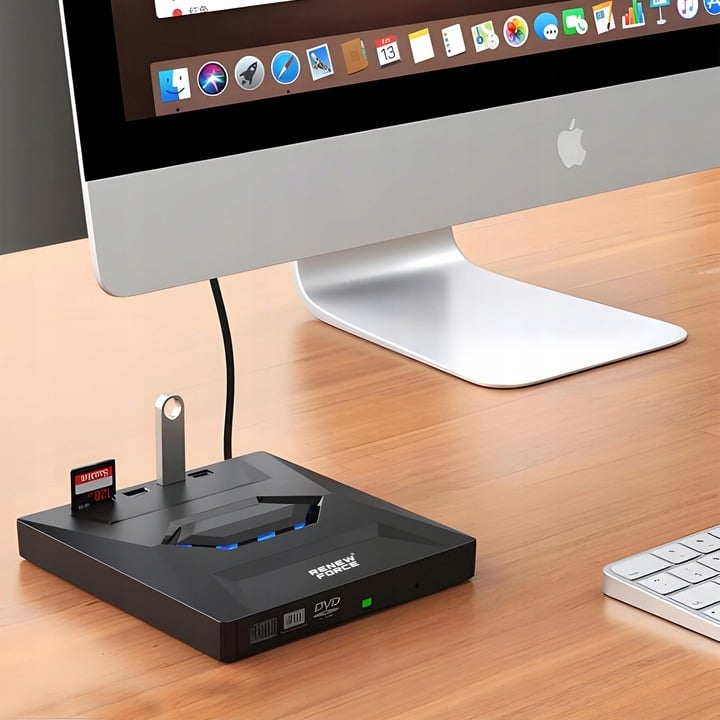 Unitate Optica Externa CD/DVD RW 5 in 1, USB 3.0, port USB-C, cititor de carduri SD si MicroSD,  Disk Burner, Reader DVD Player pentru Windows, Laptop, PC, Negru [10]