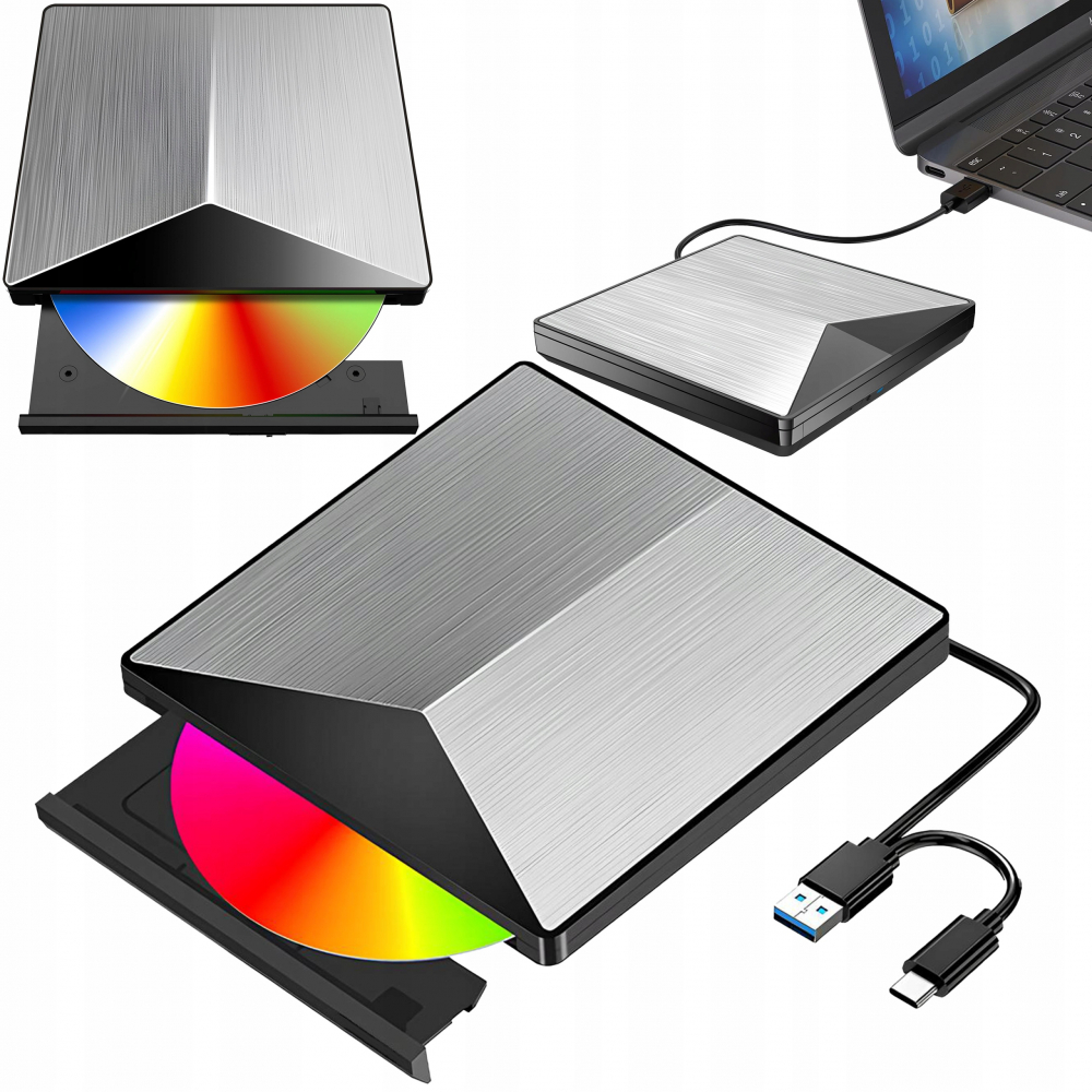 Unitate Optica Externa NewEvo 2in1, USB 3.0 si USB-C 3.1, DVD CD-RW, Driver pentru Laptop, Plug & Play, Aluminiu [2]