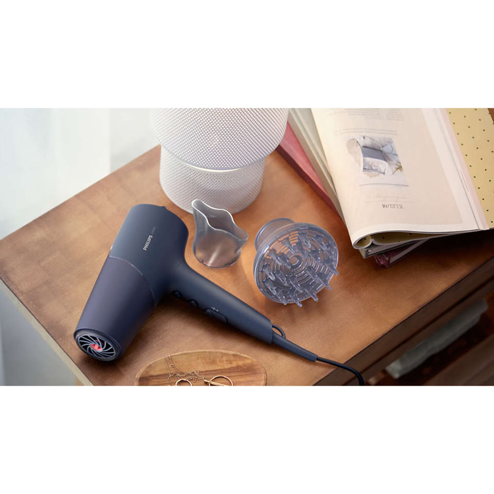 Uscator de par Philips BHD510/00, 2300W, tehnologie ThermoShield, ingrijire cu ioni, 2 setari de viteza, 3 setari de temperatura, difuzor, cap de coafare 11 mm, Albastru inchis metalizat [5]