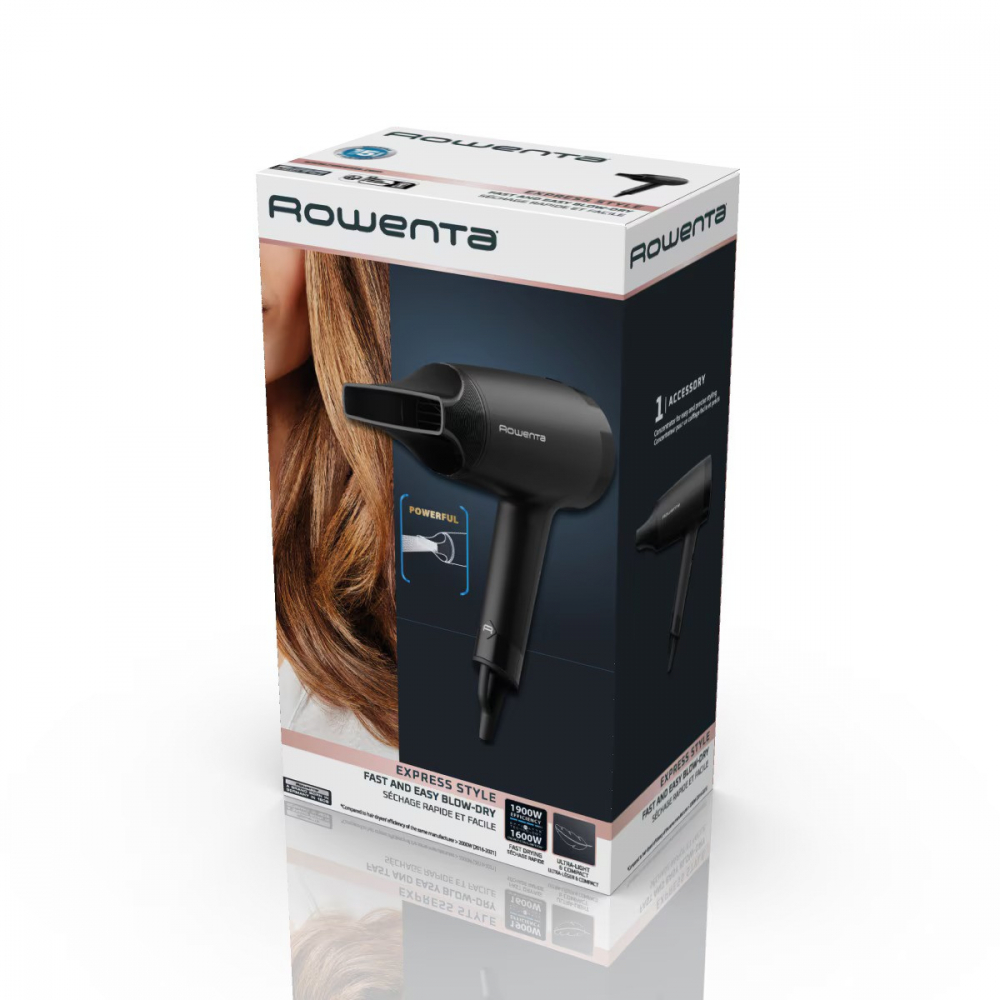 Uscator de par Rowenta Express Style CV1801F0, 2 trepte de temperatura si putere, Tehnologia Effiwatts, 1600 W, concentrator, negru [8]