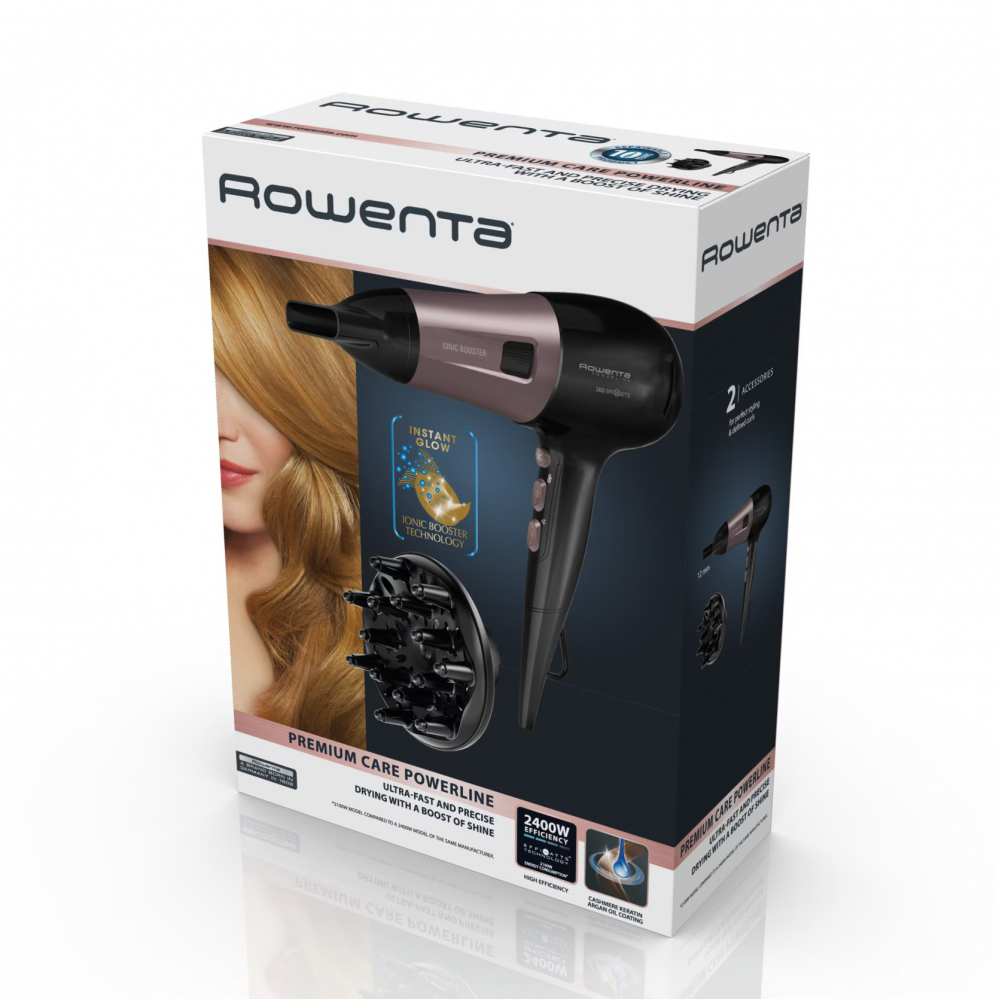 Uscator de par Rowenta PowerLine CV5940F0, 2400W, functie Effiwats, invelis cashmere keratin, tehnologie Ionic booster, negru/roz [2]