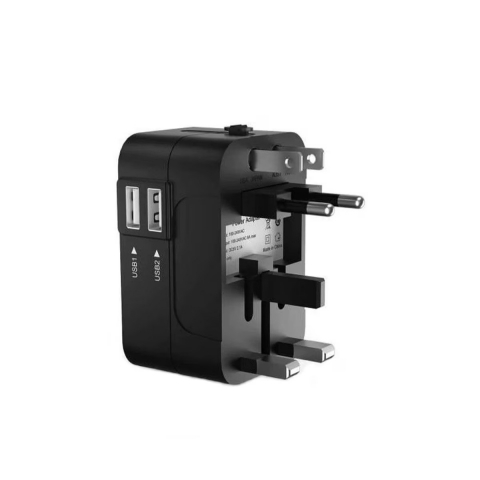 Accesorii prize si intrerupatoare - Adaptor incarcator universal de calatorie cu 2xUSB pentru EU, USA, UK, AUST, Negru