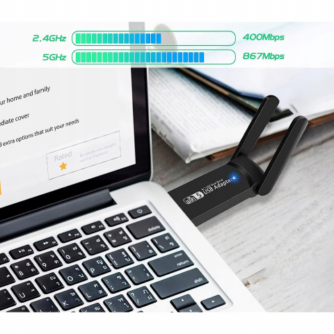 Adaptor Wireless, Dual-Band, 1300Mbps, Wi-Fi 5G & 2.4G, Long Range, USB 3.0, Dubla Antene, Negru [5]