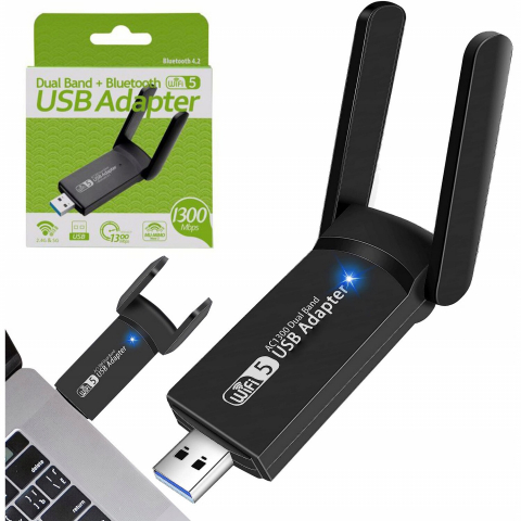 Adaptor Wireless, Dual-Band, 1300Mbps, Wi-Fi 5G & 2.4G, Long Range, USB 3.0, Dubla Antene, Negru [1]