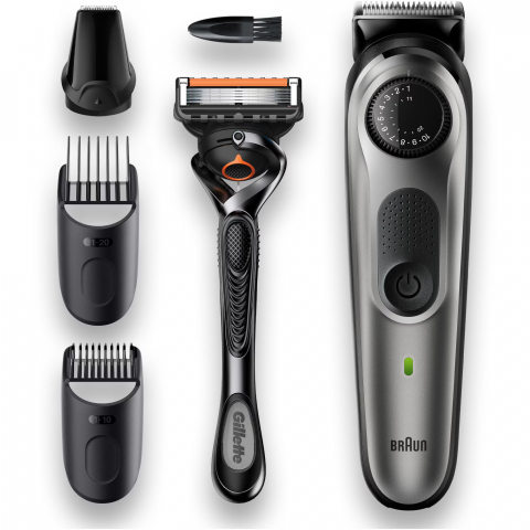 Aparat de tuns barba Braun Beard Trimmer BT5360, Wet&Dry, buton rotativ de precizie, 39 de setari pentru lungime, 1 cap de tundere, 2 piepteni, 1 aparat de ras Gillette, autonomie 100 minute, Negru/Ar [4]