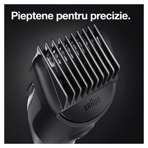 Aparat de tuns barba Braun Beard Trimmer BT5360, Wet&Dry, buton rotativ de precizie, 39 de setari pentru lungime, 1 cap de tundere, 2 piepteni, 1 aparat de ras Gillette, autonomie 100 minute, Negru/Ar [7]