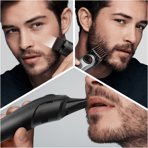 Aparat de tuns barba Braun Beard Trimmer BT5360, Wet&Dry, buton rotativ de precizie, 39 de setari pentru lungime, 1 cap de tundere, 2 piepteni, 1 aparat de ras Gillette, autonomie 100 minute, Negru/Ar [5]