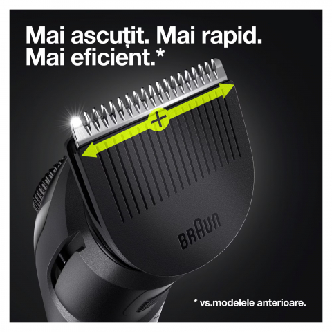 Aparat de tuns barba Braun Beard Trimmer BT5360, Wet&Dry, buton rotativ de precizie, 39 de setari pentru lungime, 1 cap de tundere, 2 piepteni, 1 aparat de ras Gillette, autonomie 100 minute, Negru/Ar [8]