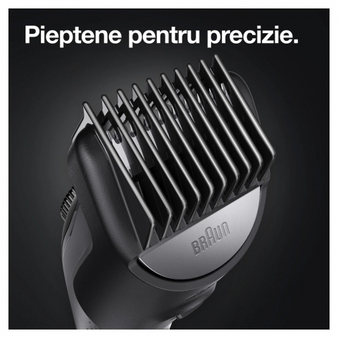 Aparat de tuns barba Braun Beard Trimmer BT7340, Wet&Dry, buton rotativ de precizie, lame de metal, 39 de setări pentru lungime, 2 piepteni, 2 accesorii extra, Aparat de ras Gillette, Saculet de voiaj [3]