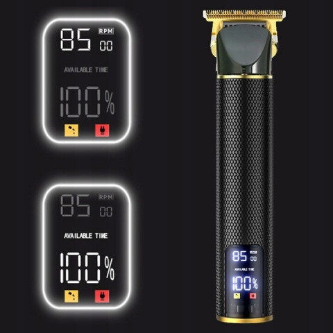 Aparat de tuns barba si parul 7 in 1 NewEvo, Afisaj LCD, Lama otel inoxidabil tip T-Blade, Acumulator 1300 mAh, Lungime taiere intre 0 si 9 mm, Cablu USB, Negru Auriu [2]