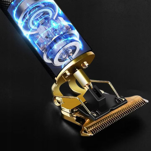 Aparat de tuns barba si parul 7 in 1 NewEvo, Afisaj LCD, Lama otel inoxidabil tip T-Blade, Acumulator 1300 mAh, Lungime taiere intre 0 si 9 mm, Cablu USB, Negru Auriu [5]