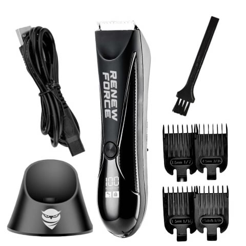 Aparate de ras si tuns - Aparat de Tuns si Ras NewEvo, Inghinal, Barba si Corp, Rezistent la Apa, cu Lumina Led, cu Stand de Incarcare, cu Afisaj LED, Portabil, Incarcare USB, Baterie Reincarcabila de 2000mAh, Autonomie 90min