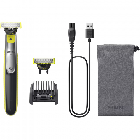 Aparate de ras si tuns - Aparat hibrid de barbierit si tuns barba Philips OneBlade 360 QP2734/31, pieptene reglabil 5 in 1, reincarcabil, umed si uscat, 60 min, USB-A, husa, capac de protectie, lama 360 inlocuibila suplimenta