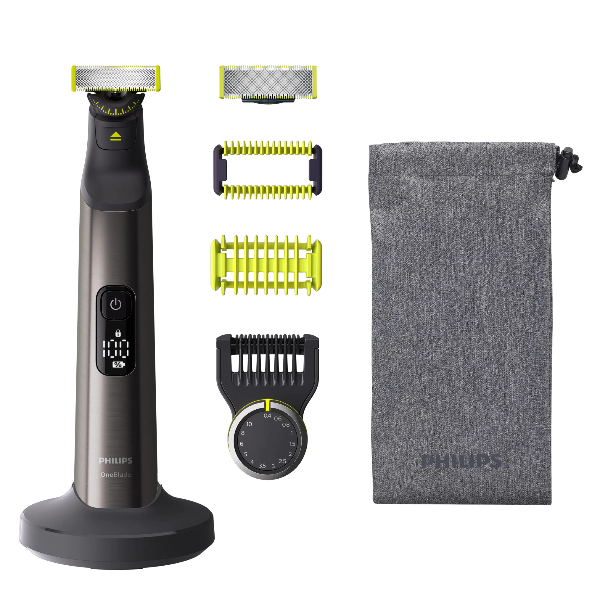 Aparat hibrid de barbierit, tuns barba si parul corporal Philips OneBlade Pro QP6551/17, pieptene 14 lungimi, lama inovatoare 360 cu 2 taisuri, afisaj digital LED, pieptene corp, reincarcabil,autonomi [0]