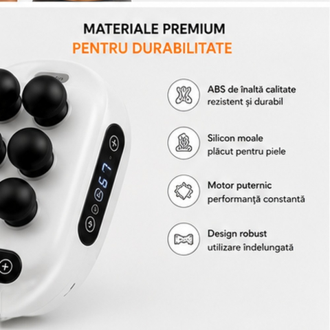 Aparat Profesional pentru Masaj Muscular NewEvo® cu 6 Capete Rotative, Funcție de Încălzire, Display LCD, Acumulator Reîncărcabil 2000 mAh, Masaj Profund pentru Spate, Gât, Umeri, Brațe, Șolduri și Pi [2]