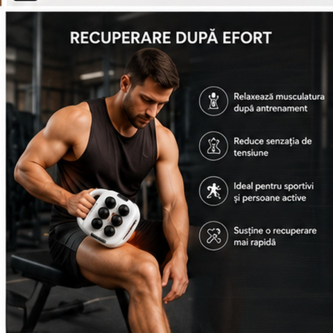 Aparat Profesional pentru Masaj Muscular NewEvo® cu 6 Capete Rotative, Funcție de Încălzire, Display LCD, Acumulator Reîncărcabil 2000 mAh, Masaj Profund pentru Spate, Gât, Umeri, Brațe, Șolduri și Pi [4]
