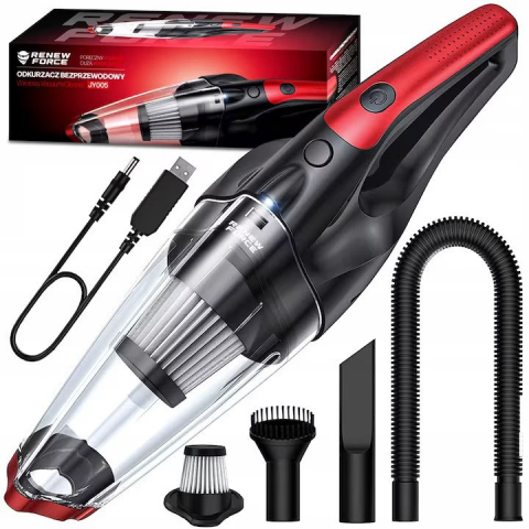 Aspirator de Mana Portabil cu Acumulator NewEvo, pentru Uz Casnic sau Auto, Functie de Aspirare Umeda si Uscata, Aspiratie 6000 Pa, Incarcare USB, Putere 100W, 3 Accesorii Ideale pentru Spatii Inguste, Negru Rosu [0]